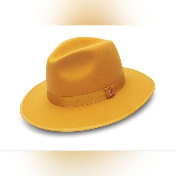 MEN'S MONTIQUE GOLD 100% WOOL FELT 3 1/8" BRIM RED BOTTOM FEDORA HAT. H80 - Picture 1 of 2